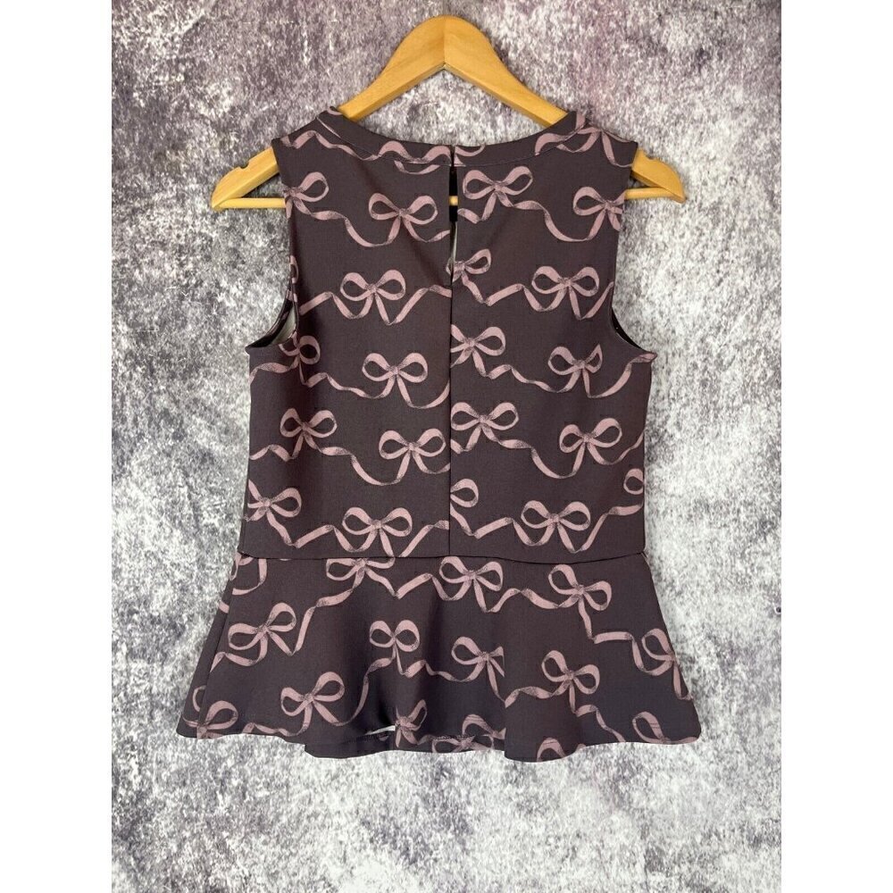 BANANA REPUBLIC Shirt Women's S Brown Pink Bow Peplum Coquette Work Secretary - Picture 4 of 9